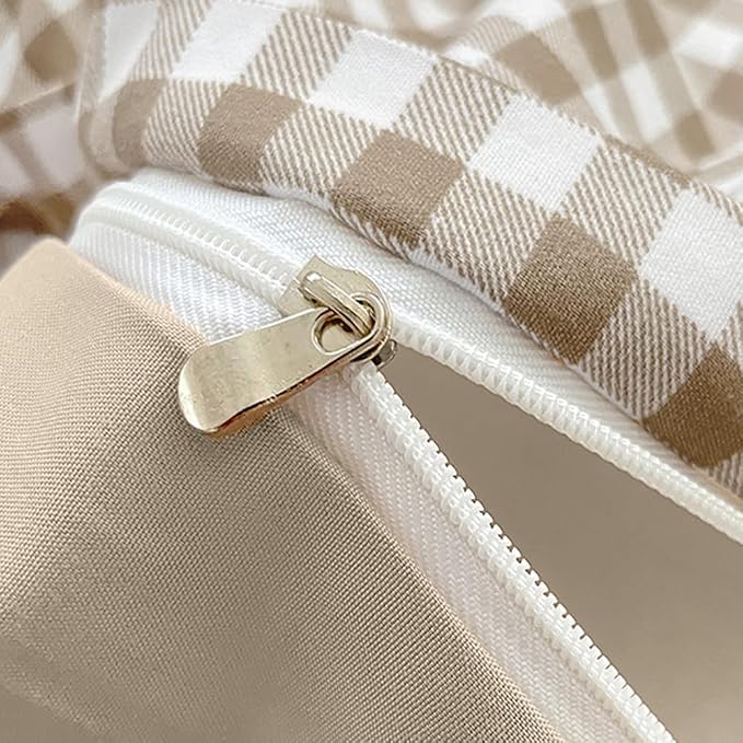 Nayoroom Gingham Duvet Cover Queen Size Brown Tan Plaid Checkered Comforter - Image 7