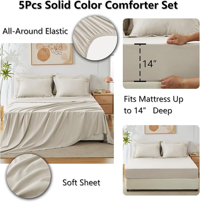 CozyLux Twin XL Comforter Set Beige, 5 Pieces Bed in a Bag Twin Extra Long - Image 6