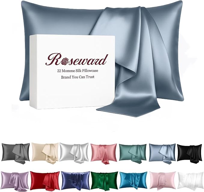 100% Mulberry Silk Pillowcase for Hair and Skin Made in USA, Real 22 Momme Silk by ROSEWARD
