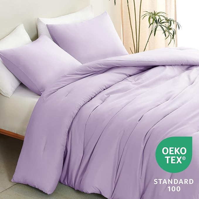 CozyLux Lavender Full Size Comforter Set, 3 Pieces Light Purple Solid - Image 3
