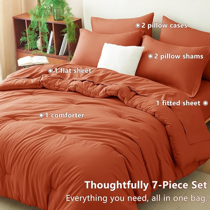 CozyLux King Size Comforter Set Burnt Orange, 7 Pieces Fall Bed in a Bag King - Image 6