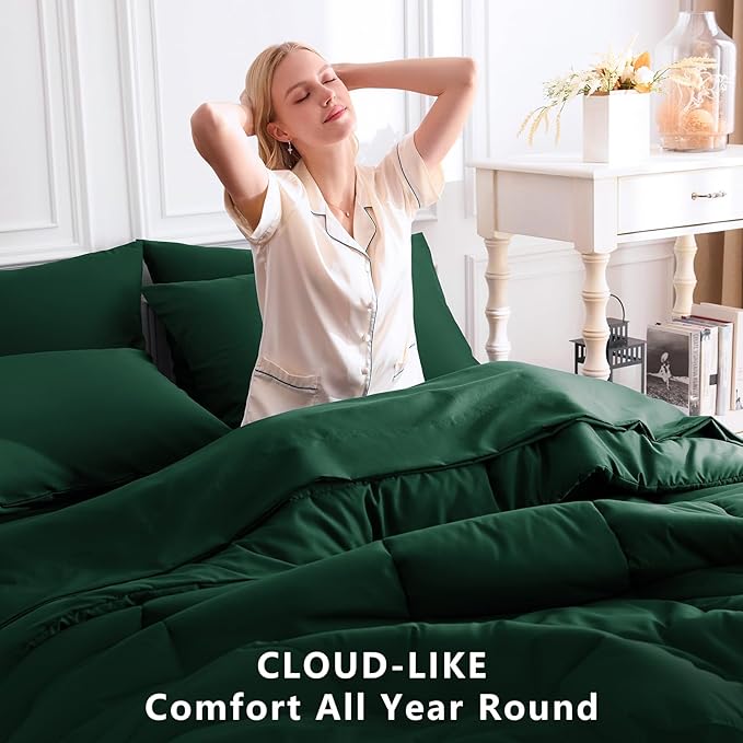 CozyLux Oversized Queen Comforter Sets Emerald Green, 7 Pieces Bed in a Bag - Image 4