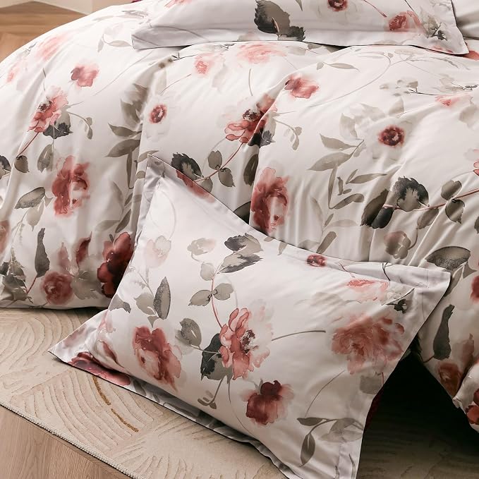 OAITE Duvet Cover King Size, Reversible Blooming Flowers White Duvet Cover Set - Image 4