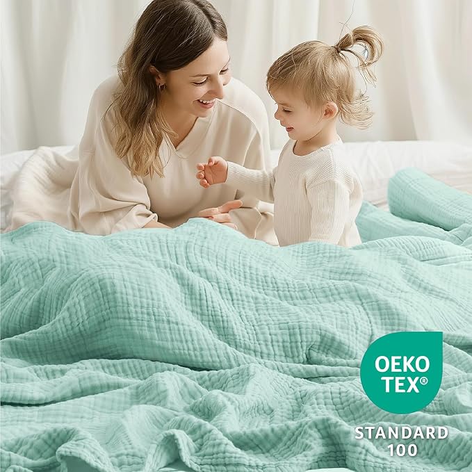 100% Cotton Muslin Blanket Queen 90" x 90", Breathable and Lightweight Cotton - Image 2