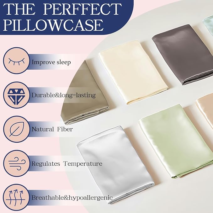2 Pack 100％ Silk Pillowcase for Hair and Skin, Soft Breathable Smooth Cooling - Image 6