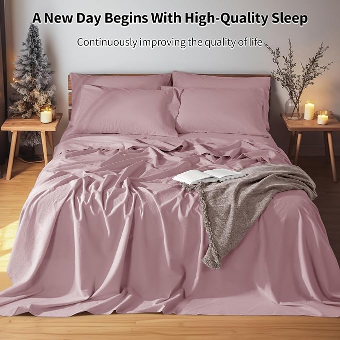 LBRO2M 100% Pure Linen Sheet Set Deep Pocket Up to 16" Bed Sheets Sets - Image 6