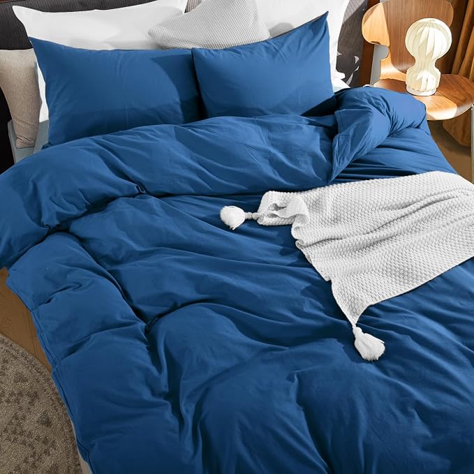 NEXHOME PRO Duvet Cover Set 100% Washed Cotton Oversized Queen 98"x98" - Image 6