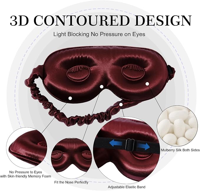 ZIMASILK Adjustable 22 Momme 100% Pure Mulberry Silk Sleep Mask, 3D Contoured - Image 2