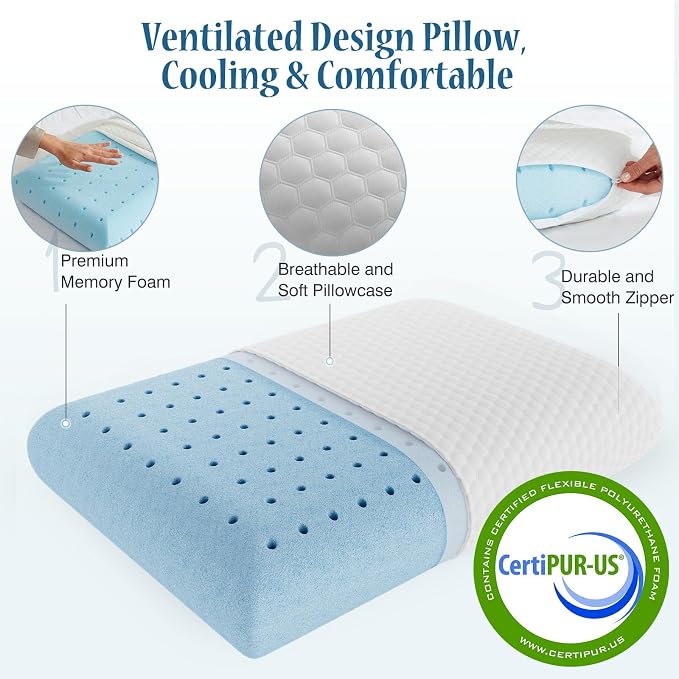 DUMOS Memory Foam Pillows for Sleeping 2 Pack, Bed Pillows for Adults - Image 5
