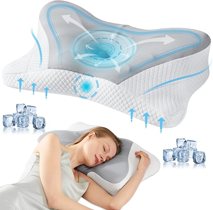DUMOS Cervical Neck Pillow, Cooling Ergonomic Memory Foam Pillows by DumosLifestyle