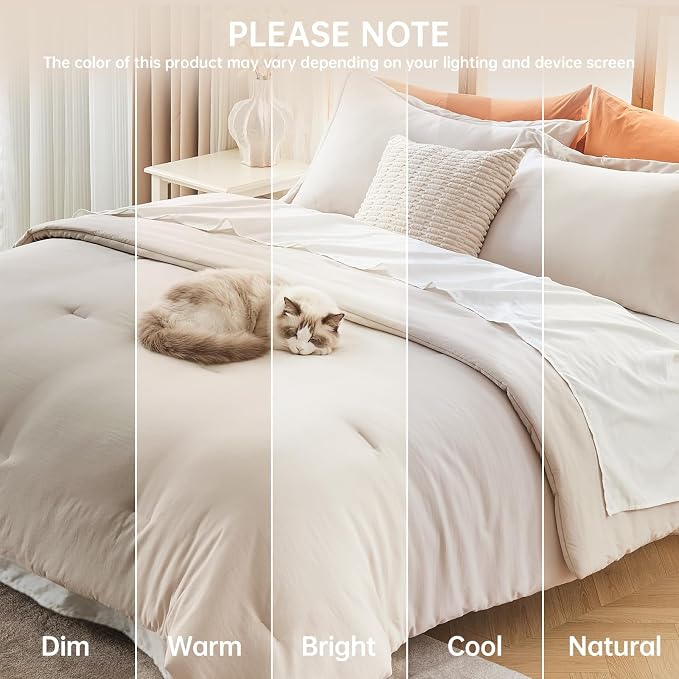 MUXHOMO Beige California King Comforter Set, All Season Ultra Soft Down - Image 9