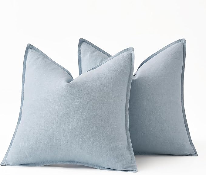 MIULEE Decorative Linen Pillow Covers 18x18 Inch Light Blue ​Boho Farmhouse​ - Image 6