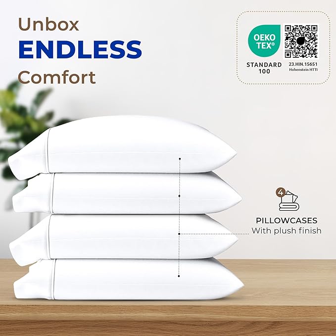 Thread Spread 100% Egyptian Cotton King Size Pillow Cases Set of 4 - Image 3