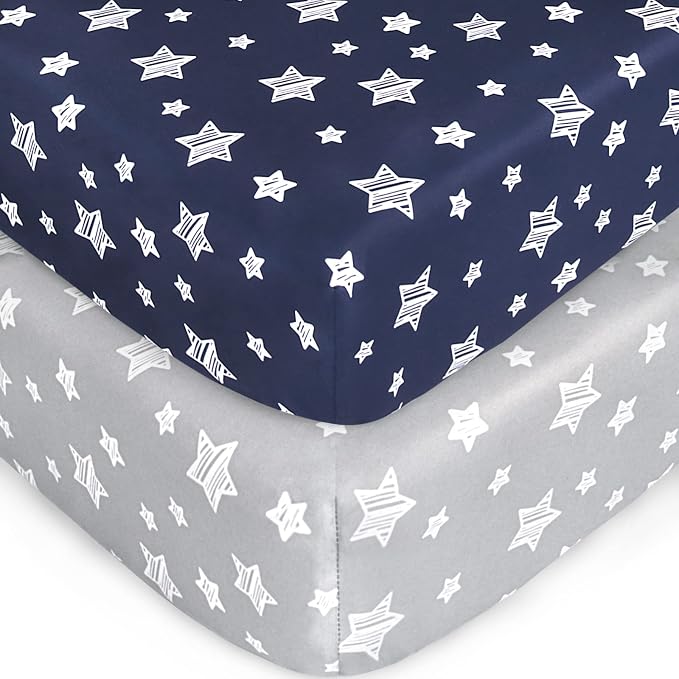 Crib Sheets for Boys or Girls 2 Pack, Fitted Crib Sheet for Standard Size Crib by Moonsea