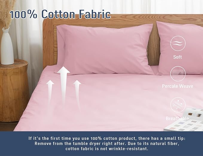 Pillow Cases, Standard Queen Size Cotton Percale Weave Pillowcases, Pre-Shrunk - Image 4
