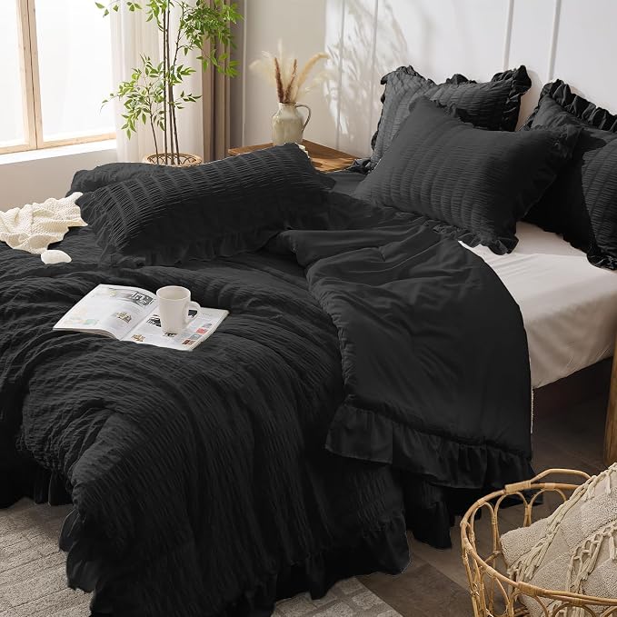 JOLLYVOGUE Black Twin Size Comforter Set, 2 Pieces Seersucker Lightweight - Image 7