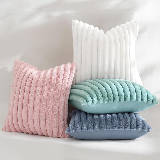 decorUhome Summer Cozy Faux Fur Throw Pillow Covers 26x26 Set of 2 Decorative - Image 5