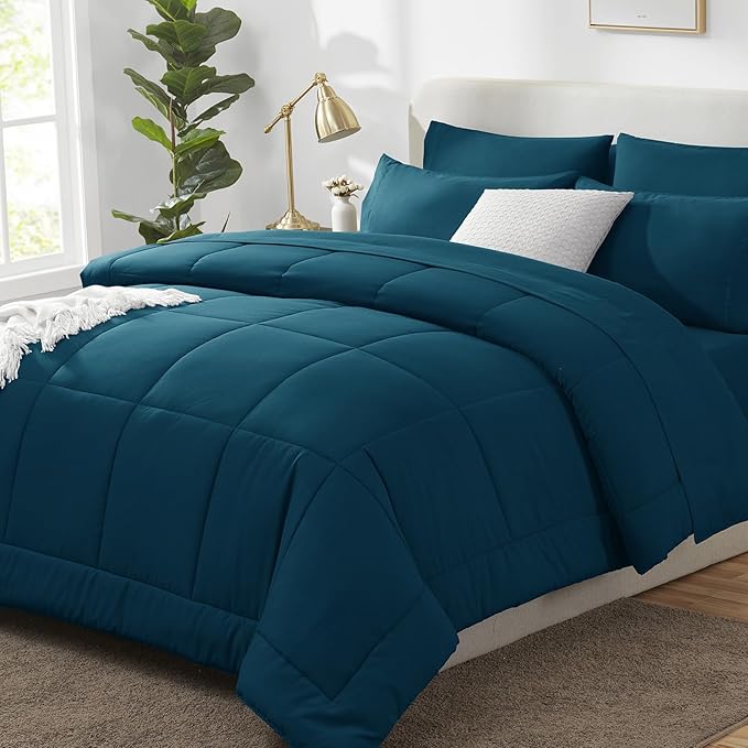 CozyLux Queen Comforter Set Lyons Blue, 7 Pieces Bed in a Bag, All Season by CozyLux