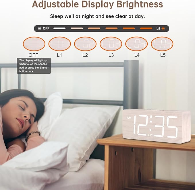 DreamSky Wooden Digital Alarm Clock - Image 4