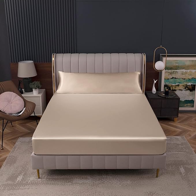 Homiest Taupe Satin Fitted Sheet - Image 8