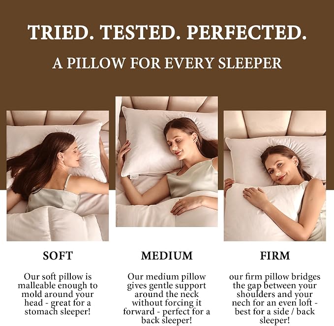 BHZ Goose Down Feather Pillows Queen Size Set of 2, Hotel Collection Bed Pillows - Image 7