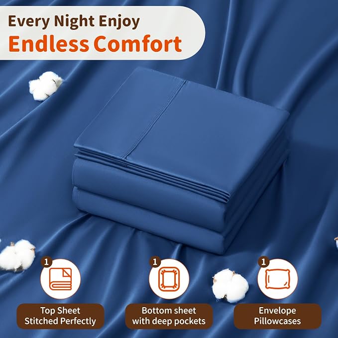 LBRO2M 1000 Thread Count 100% Egyptian Cotton Sheets Set Twin XL, 3 Piece Sets - Image 5