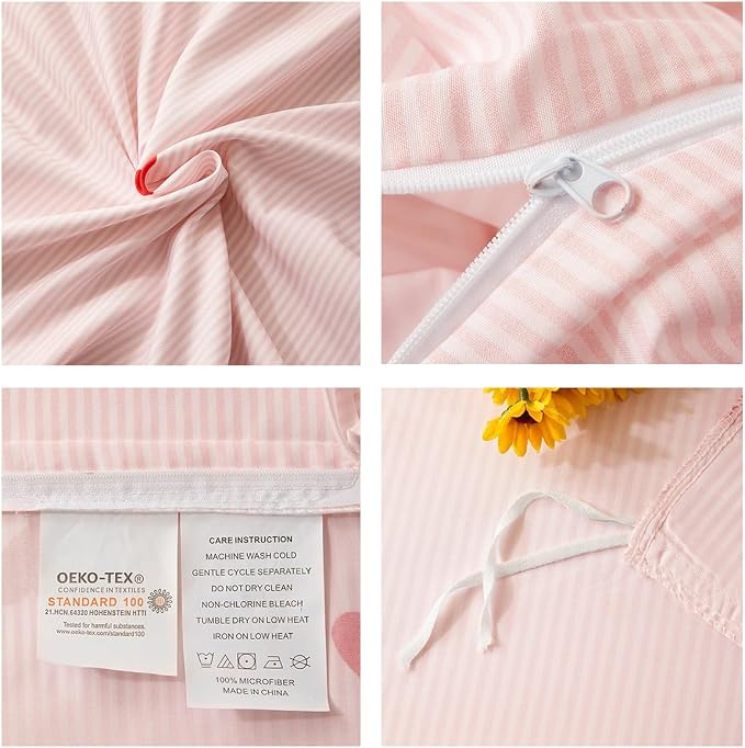 Nayoroom Heart Duvet Cover Queen Size Cute Pink Striped Printed Bedding Set - Image 7