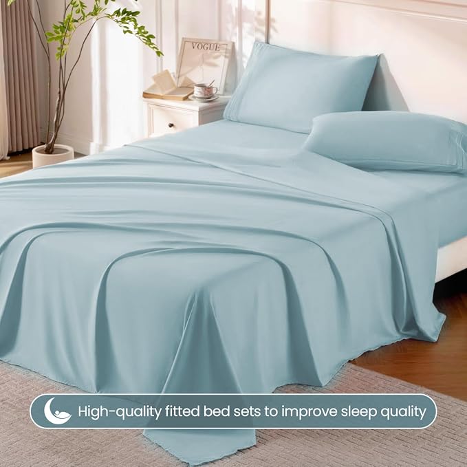 ROSE&RISY Light Blue Twin Sheet Set, 3 Pieces Soft Bedding Twin Sheet Set - Image 2
