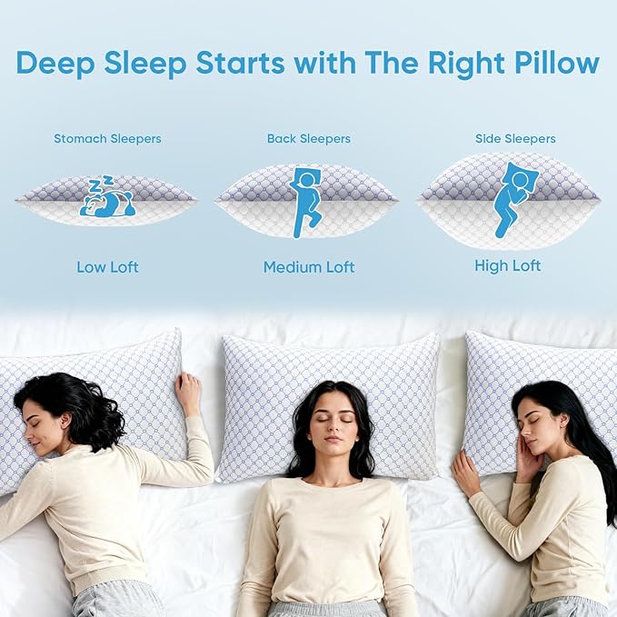 OAISZ Cooling Pillow Standard Size 2 Pack, Shredded Memory Foam Bed Pillows - Image 5