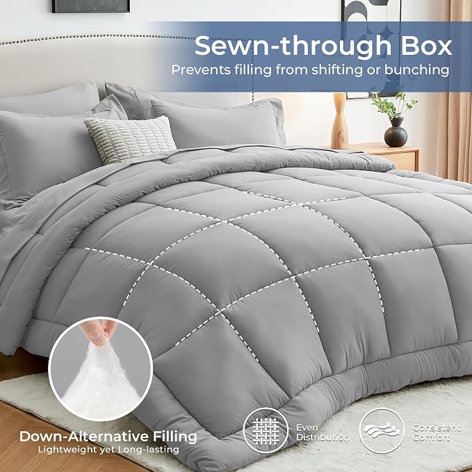 Sasttie Full Size Comforter Sets, 7 Pieces Bed in a Bag Full, Complete Bedding - Image 3
