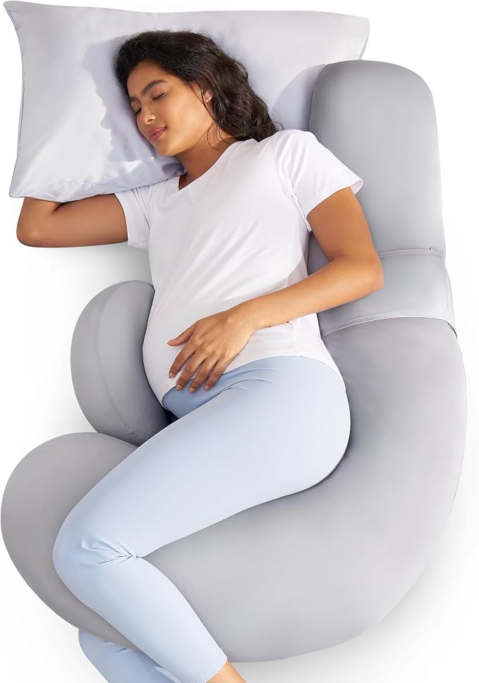 Momcozy Cooling Pregnancy Pillow, Original F Shaped Maternity Pillow by Momcozy