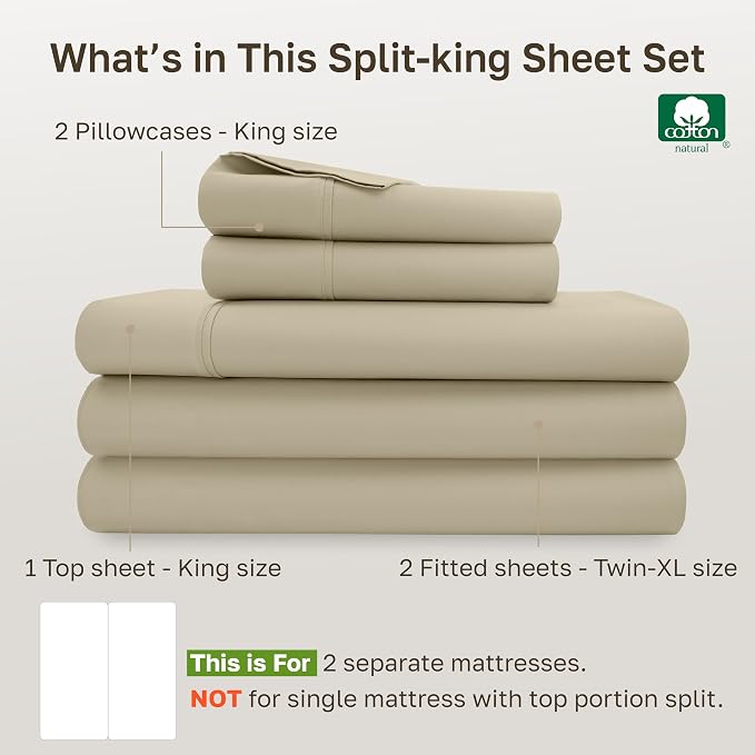 California Design Den Soft 100% Cotton Bed Sheets Split King Size Set, 400 TC - Image 4