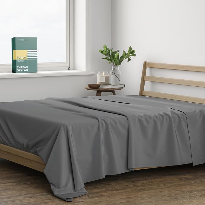 THREAD SPREAD 100% Organic Cotton Percale Flat Sheet California King Size by THREADSPREAD