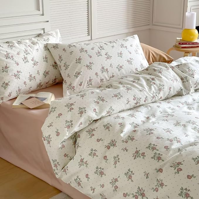 MKXI Garden Floral Duvet Cover Peach Blossom Aesthetic Bedding White Print - Image 2