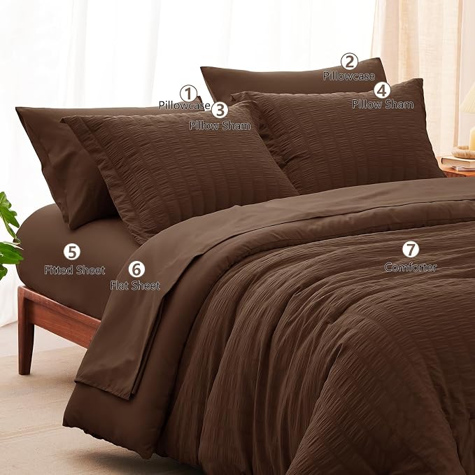 CozyLux King Size Comforter Set Brown Seersucker 7 Pieces Bed in a Bag King - Image 7