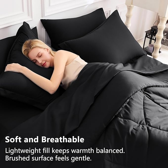 CozyLux Queen Comforter Set Black - Image 3
