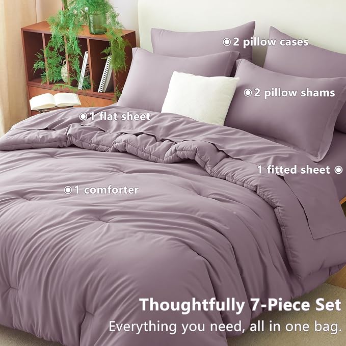 CozyLux Full Size Comforter Sets Dusty Purple, 7 Pieces Bed in a Bag Full - Image 6