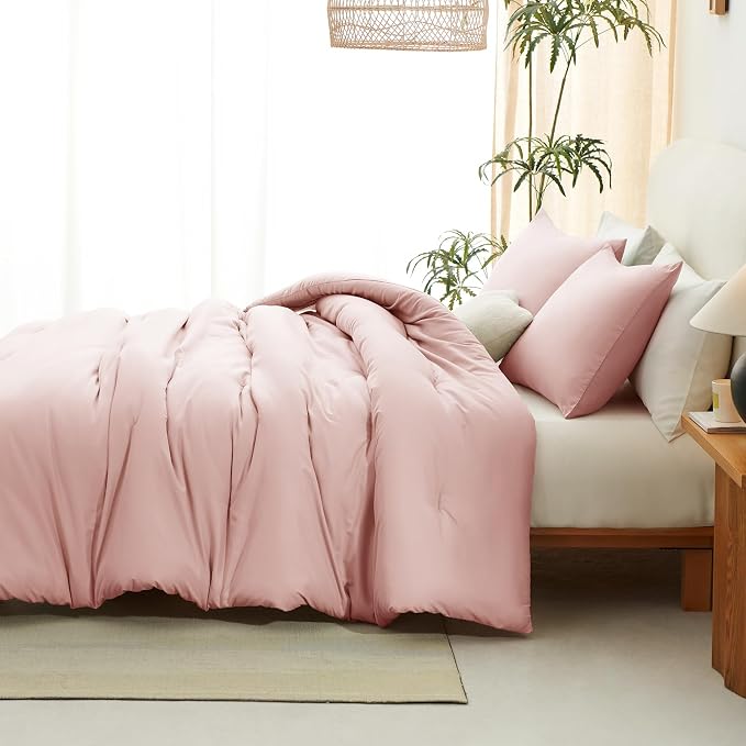 CozyLux California King Comforter Set Blush Pink, 3 Pieces Cal King Solid - Image 7