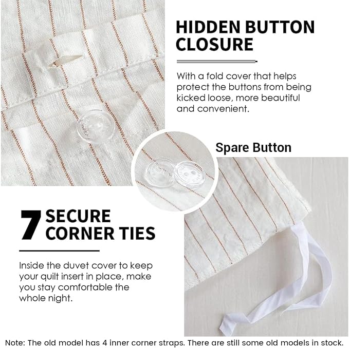 Simple&Opulence 100% Linen Duvet Cover Set 3pcs Yarn Dyed Vertical Pinstripe - Image 3