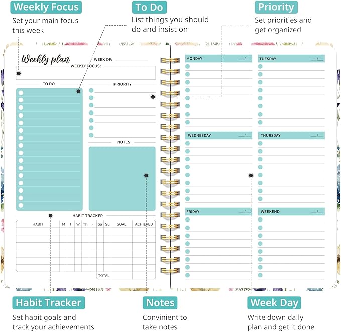 Undated Weekly Planner, Weekly To Do List Notebook - Image 2