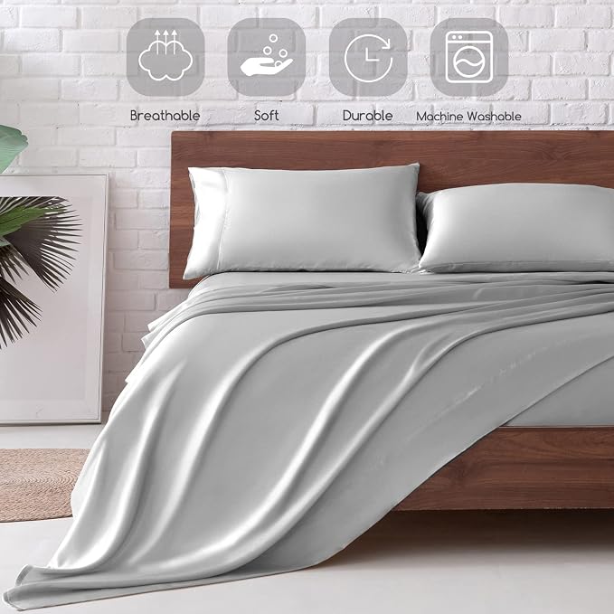 MR&HM Satin Bed Sheets, Twin Size Sheets Set - Image 5