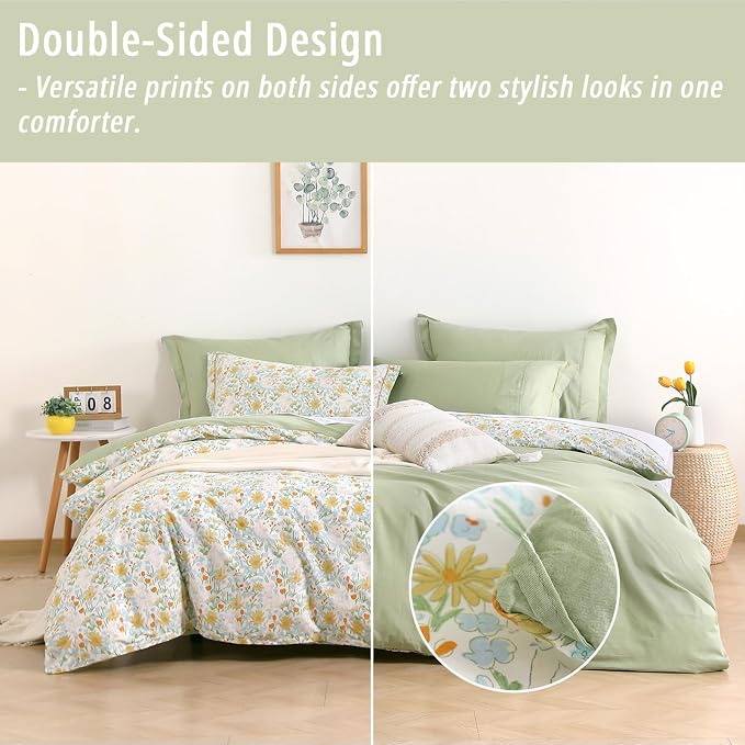 LEMIROE Floral Cotton Comforter Queen Size 3Pcs - Image 4