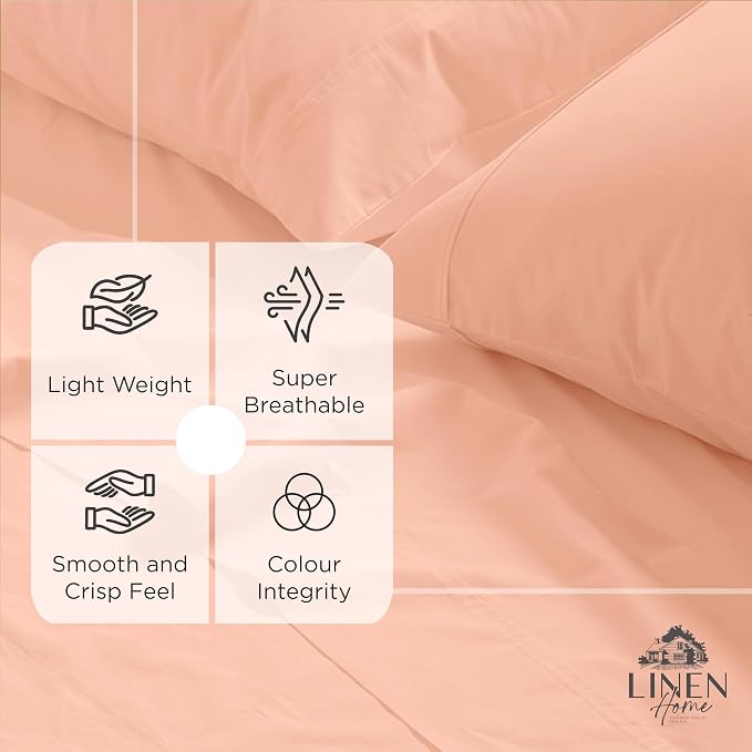 Linen Home 100% Cotton Percale Weave Fitted Sheet, Twin Size, Tropical Peach - Image 2