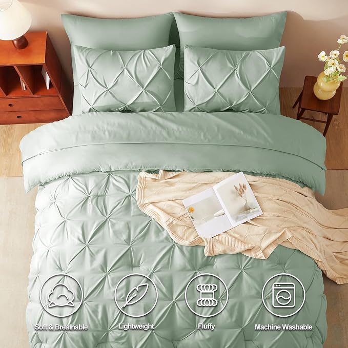 HIMEET King Comforter Set 7 Pieces Bed in A Bag Sage Green Luxury Soft King - Image 2