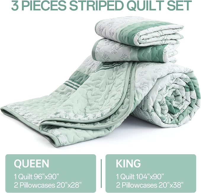 Quilt Set King Size, 3 Piece Soft Lightweight Microfiber Quilt Bedding Set - Image 6