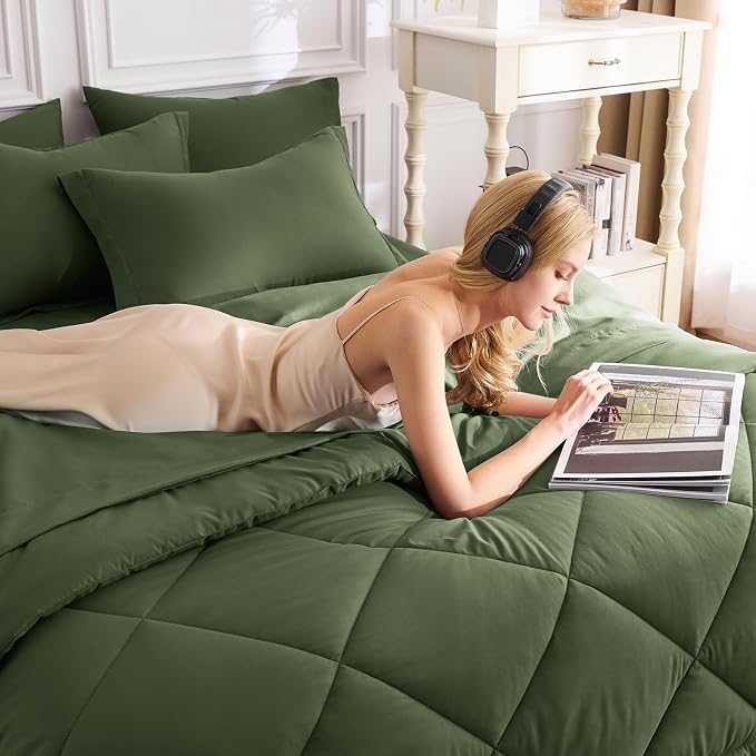 CozyLux Full Size Comforter Sets Olive Green - Image 7