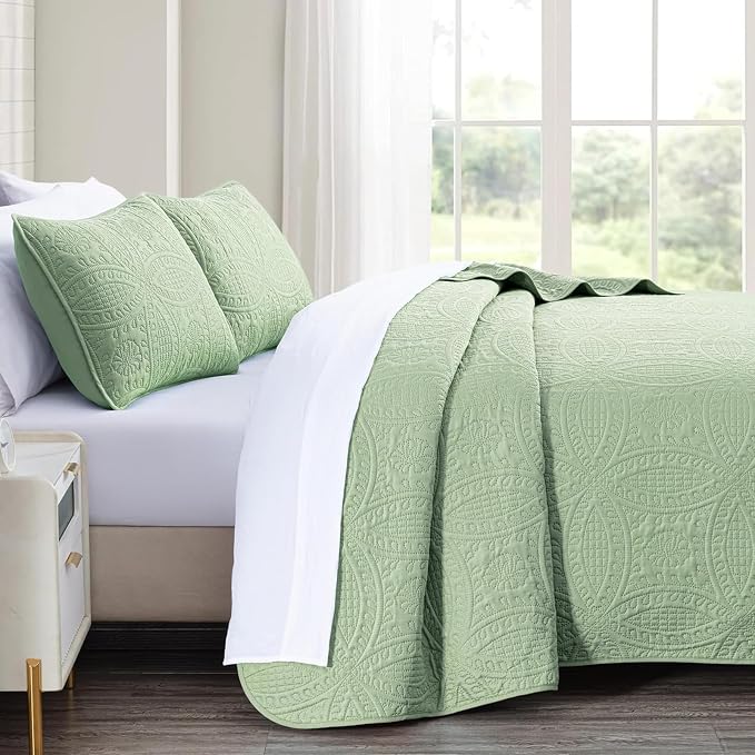 akkialla Quilts Queen Size, Sage Green Ultrasonic Full/Queen Quilt Set - Image 4