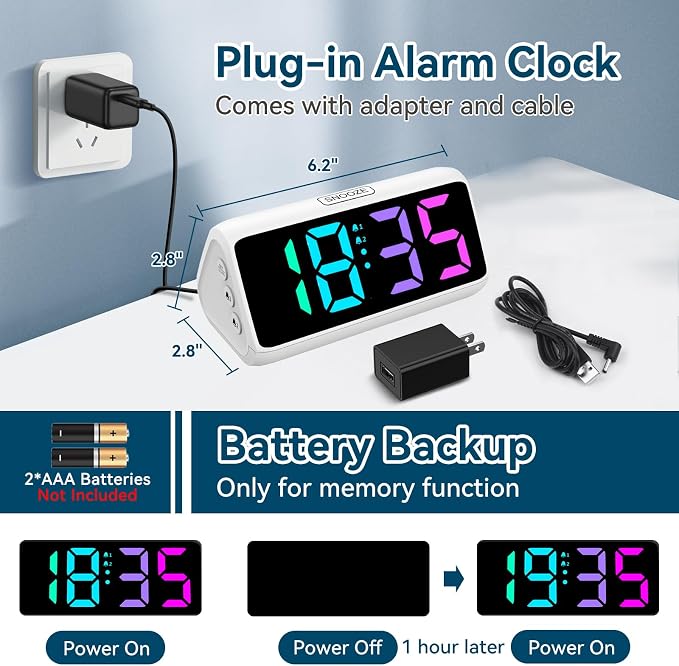 Netzu Loud Alarm Clock for Heavy Sleepers, RGB Alarm Clocks for Bedrooms - Image 6