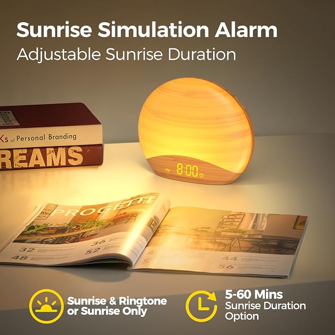 REACHER Natural Wood Grain Sound Machine Sunrise Alarm Clock，26 Nature Inspired - Image 7