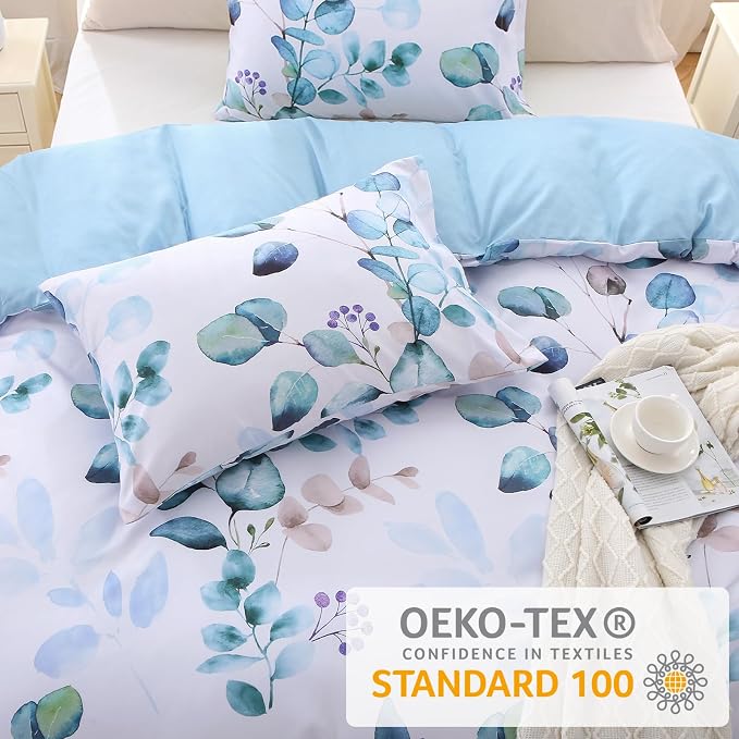 MUXHOMO Duvet Cover Full Size, Reversible Floral Blue Duvet Cover Set - Image 2